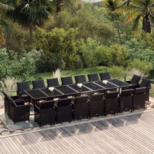 19-Piece Garden Dining Set with Cushions Poly Rattan Wicker Outdoor Patio Furniture Black - Image 2