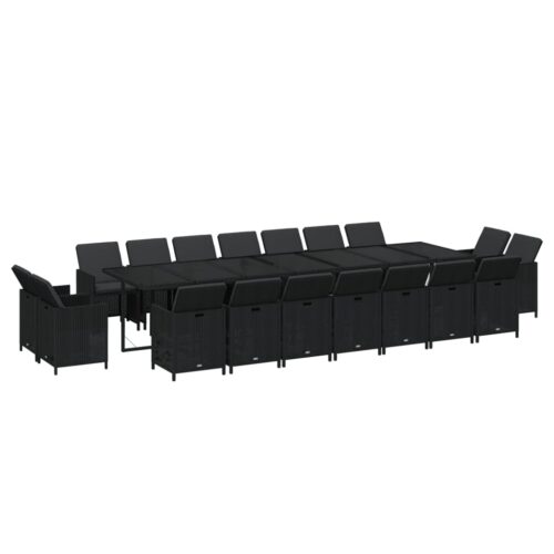 19-Piece Garden Dining Set with Cushions Poly Rattan Wicker Outdoor Patio Furniture Black - Image 3