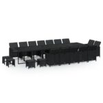 19-Piece Garden Dining Set with Cushions Poly Rattan Wicker Outdoor Patio Furniture Black