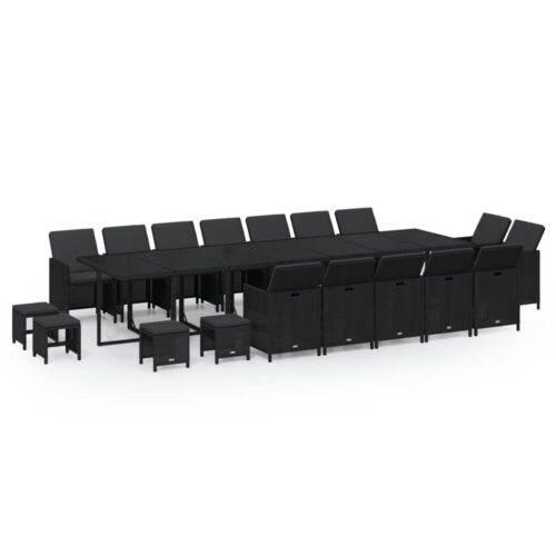 19-Piece Garden Dining Set with Cushions Poly Rattan Wicker Outdoor Patio Furniture Black