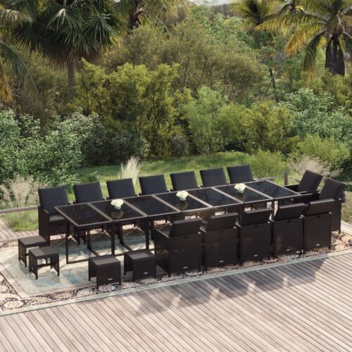 19-Piece Garden Dining Set with Cushions Poly Rattan Wicker Outdoor Patio Furniture Black - Image 2