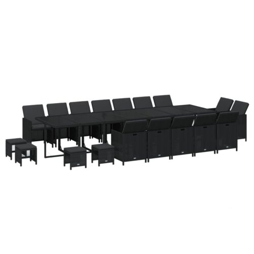 19-Piece Garden Dining Set with Cushions Poly Rattan Wicker Outdoor Patio Furniture Black - Image 3