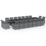 19-Piece Garden Dining Set with Cushions Poly Rattan Wicker Outdoor Patio Furniture Grey