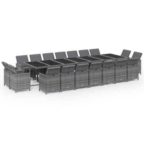19-Piece Garden Dining Set with Cushions Poly Rattan Wicker Outdoor Patio Furniture Grey
