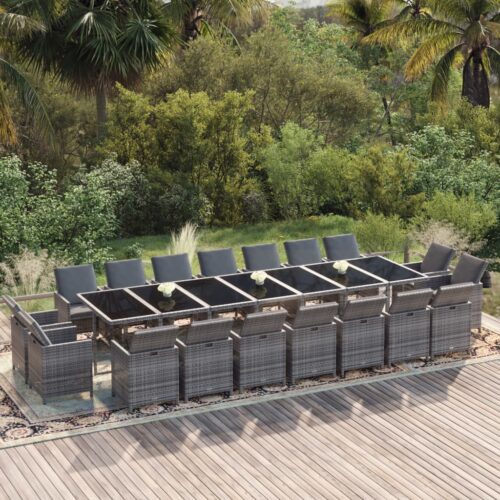 19-Piece Garden Dining Set with Cushions Poly Rattan Wicker Outdoor Patio Furniture Grey - Image 2