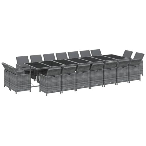 19-Piece Garden Dining Set with Cushions Poly Rattan Wicker Outdoor Patio Furniture Grey - Image 3