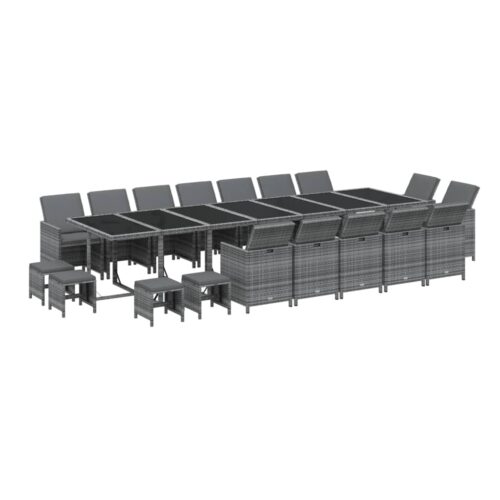 19-Piece Garden Dining Set with Cushions Poly Rattan Wicker Outdoor Patio Furniture Grey - Image 3