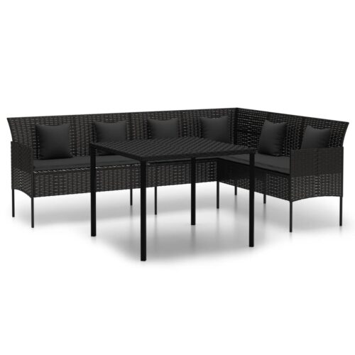 2-Piece Garden Dining Set with Cushions Black Poly Rattan Wicker Outdoor Patio Furniture