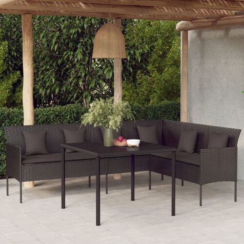 2-Piece Garden Dining Set with Cushions Black Poly Rattan Wicker Outdoor Patio Furniture - Image 2