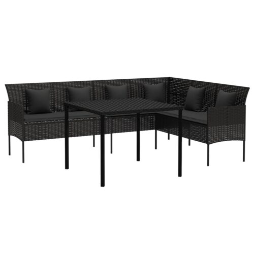 2-Piece Garden Dining Set with Cushions Black Poly Rattan Wicker Outdoor Patio Furniture - Image 3
