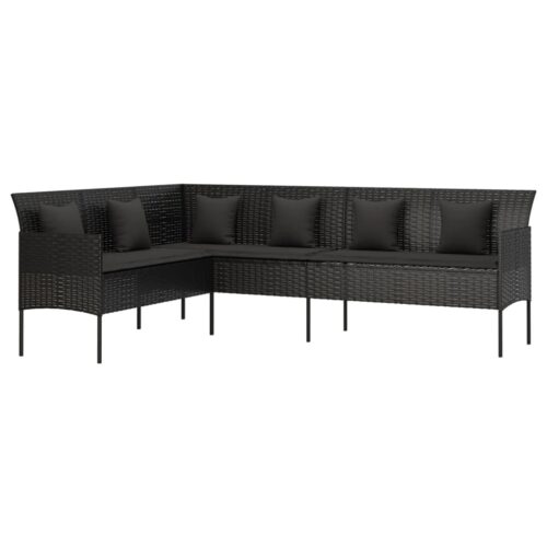 2-Piece Garden Dining Set with Cushions Black Poly Rattan Wicker Outdoor Patio Furniture - Image 4