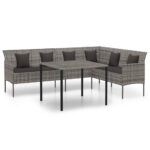 2-Piece Garden Dining Set with Cushions Grey Poly Rattan Wicker Outdoor Patio Furniture