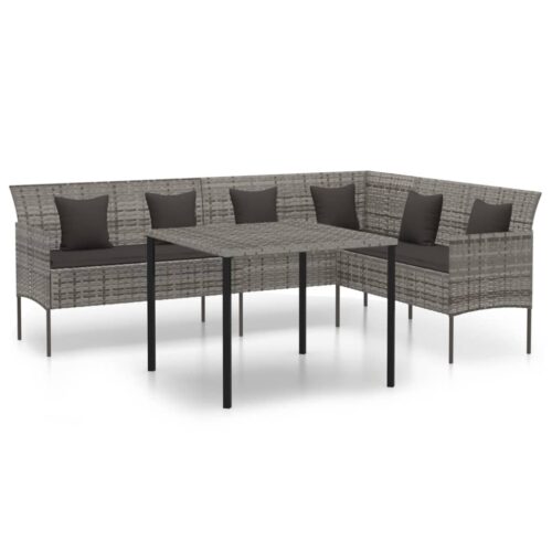 2-Piece Garden Dining Set with Cushions Grey Poly Rattan Wicker Outdoor Patio Furniture