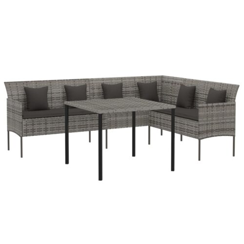 2-Piece Garden Dining Set with Cushions Grey Poly Rattan Wicker Outdoor Patio Furniture - Image 3
