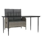 2-Piece Garden Dining Set with Cushions Grey Poly Rattan Wicker Outdoor Patio Furniture
