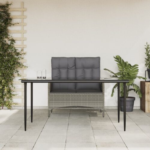 2-Piece Garden Dining Set with Cushions Grey Poly Rattan Wicker Outdoor Patio Furniture - Image 2