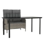 2-Piece Garden Dining Set with Cushions Grey Poly Rattan Wicker Outdoor Patio Furniture