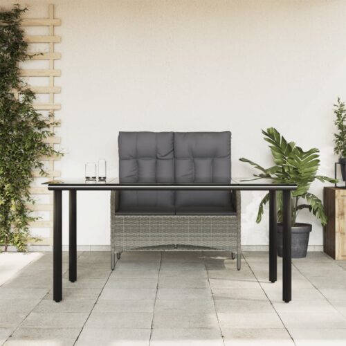 2-Piece Garden Dining Set with Cushions Grey Poly Rattan Wicker Outdoor Patio Furniture - Image 2
