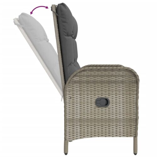 2-Piece Garden Dining Set with Cushions Grey Poly Rattan Wicker Outdoor Patio Furniture - Image 5