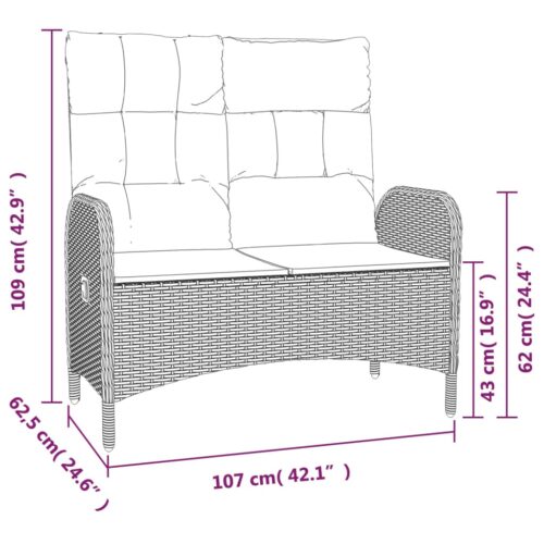 2-Piece Garden Dining Set with Cushions Grey Poly Rattan Wicker Outdoor Patio Furniture - Image 7