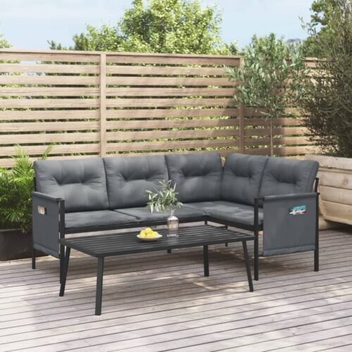 2-Piece Outdoor Sofa Set Garden Patio Lounge Chairs Table Furniture Steel - Image 2