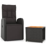 2-Piece Garden Lounge Set Black Poly Rattan Wicker Outdoor Patio Furniture&Solid Wood Acacia