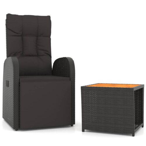 2-Piece Garden Lounge Set Black Poly Rattan Wicker Outdoor Patio Furniture&Solid Wood Acacia
