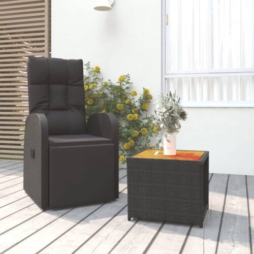2-Piece Garden Lounge Set Black Poly Rattan Wicker Outdoor Patio Furniture&Solid Wood Acacia - Image 2