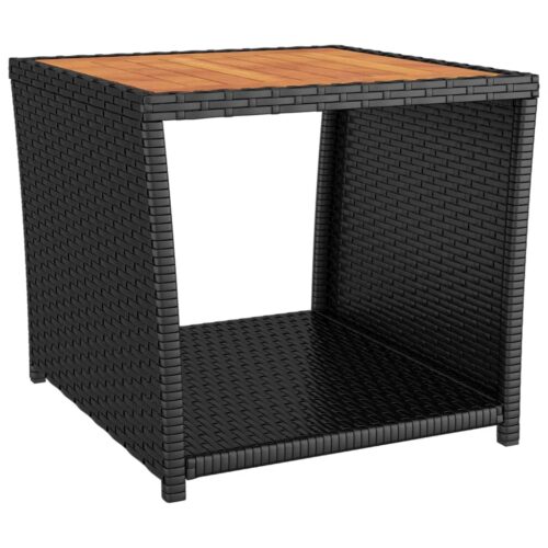 2-Piece Garden Lounge Set Black Poly Rattan Wicker Outdoor Patio Furniture&Solid Wood Acacia - Image 5