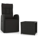 2-Piece Garden Lounge Set Black Poly Rattan Wicker Outdoor Patio Furniture&Steel