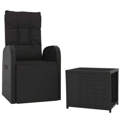 2-Piece Garden Lounge Set Black Poly Rattan Wicker Outdoor Patio Furniture&Steel - Image 3