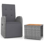 2-Piece Garden Lounge Set Grey Poly Rattan Wicker Outdoor Patio Furniture&Solid Wood Acacia