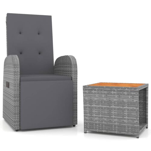 2-Piece Garden Lounge Set Grey Poly Rattan Wicker Outdoor Patio Furniture&Solid Wood Acacia