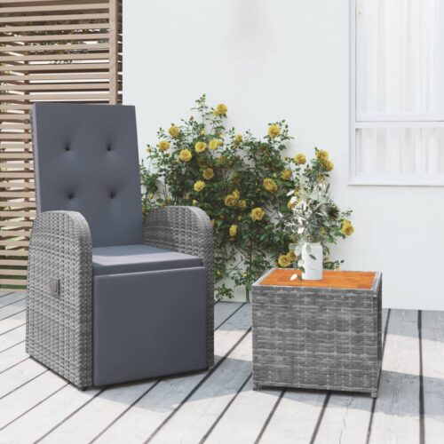 2-Piece Garden Lounge Set Grey Poly Rattan Wicker Outdoor Patio Furniture&Solid Wood Acacia - Image 2