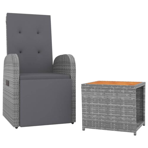 2-Piece Garden Lounge Set Grey Poly Rattan Wicker Outdoor Patio Furniture&Solid Wood Acacia - Image 3
