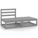 2-Piece Garden Lounge Set Grey Pine Wood Outdoor Patio Furniture