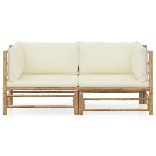 2-Piece Garden Lounge Set with Cream White Cushions Bamboo