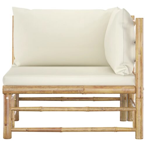 2-Piece Garden Lounge Set with Cream White Cushions Bamboo - Image 4