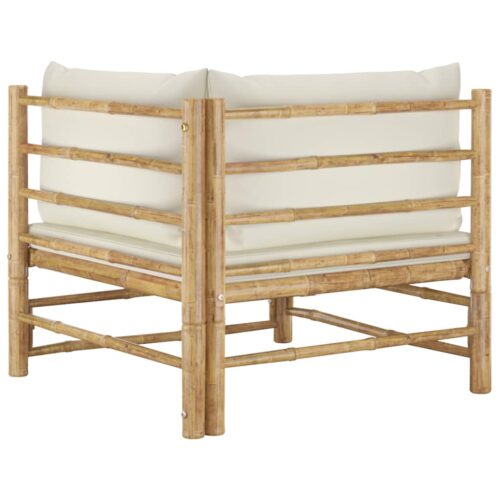 2-Piece Garden Lounge Set with Cream White Cushions Bamboo - Image 5