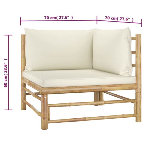 2-Piece Garden Lounge Set with Cream White Cushions Bamboo - Image 7