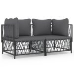 2-Piece Garden Lounge Set with Cushions Anthracite Steel