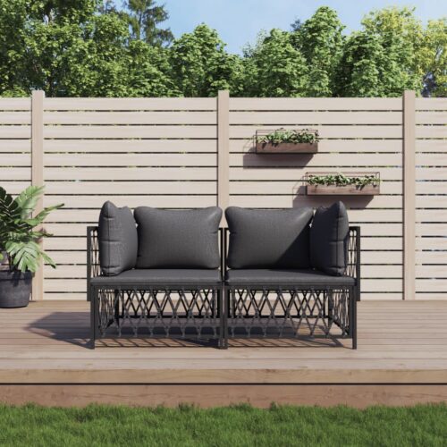 2-Piece Garden Lounge Set with Cushions Anthracite Steel - Image 2