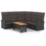 2-Piece Garden Lounge Set with Cushions Black Poly Rattan Wicker Outdoor Patio Furniture