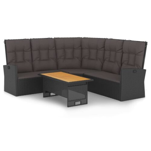 2-Piece Garden Lounge Set with Cushions Black Poly Rattan Wicker Outdoor Patio Furniture