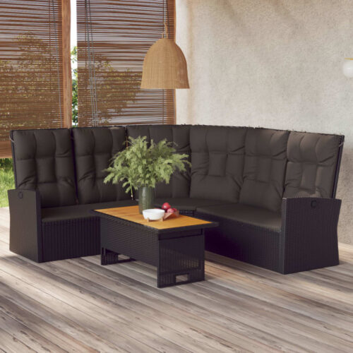 2-Piece Garden Lounge Set with Cushions Black Poly Rattan Wicker Outdoor Patio Furniture - Image 2