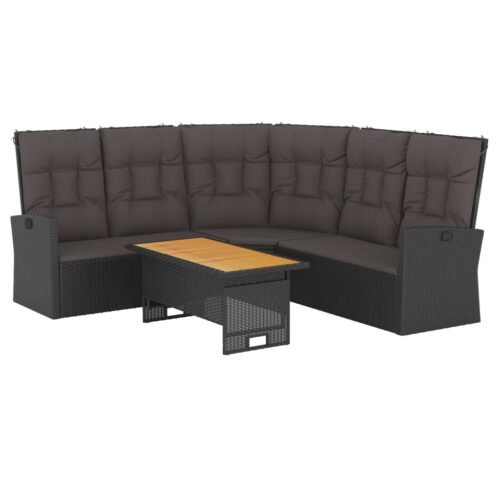 2-Piece Garden Lounge Set with Cushions Black Poly Rattan Wicker Outdoor Patio Furniture - Image 3