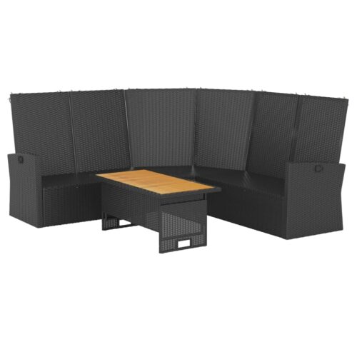 2-Piece Garden Lounge Set with Cushions Black Poly Rattan Wicker Outdoor Patio Furniture - Image 4