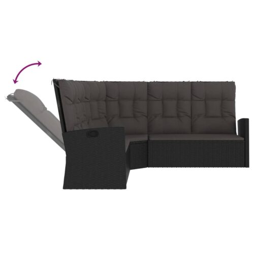 2-Piece Garden Lounge Set with Cushions Black Poly Rattan Wicker Outdoor Patio Furniture - Image 6