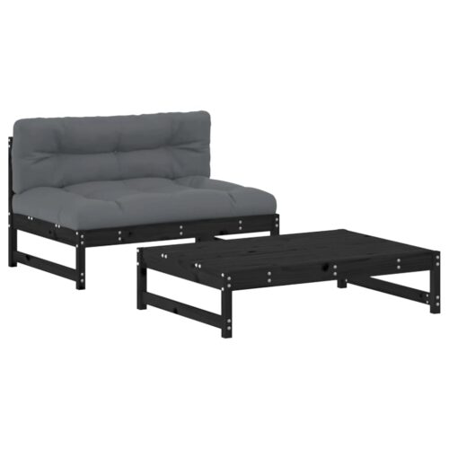 2-Piece Garden Lounge Set with Cushions Black Wood Timber Outdoor Patio Furniture