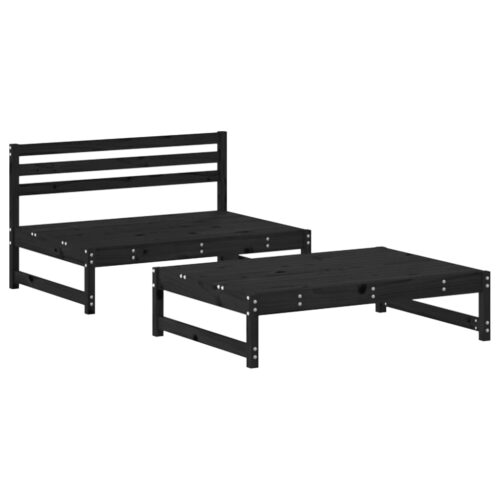 2-Piece Garden Lounge Set with Cushions Black Wood Timber Outdoor Patio Furniture - Image 3